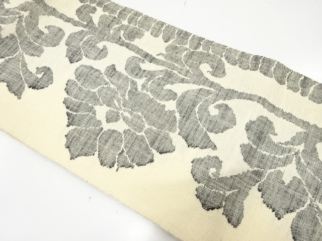 手織り真綿紬　花更紗模様織り出し　名古屋帯